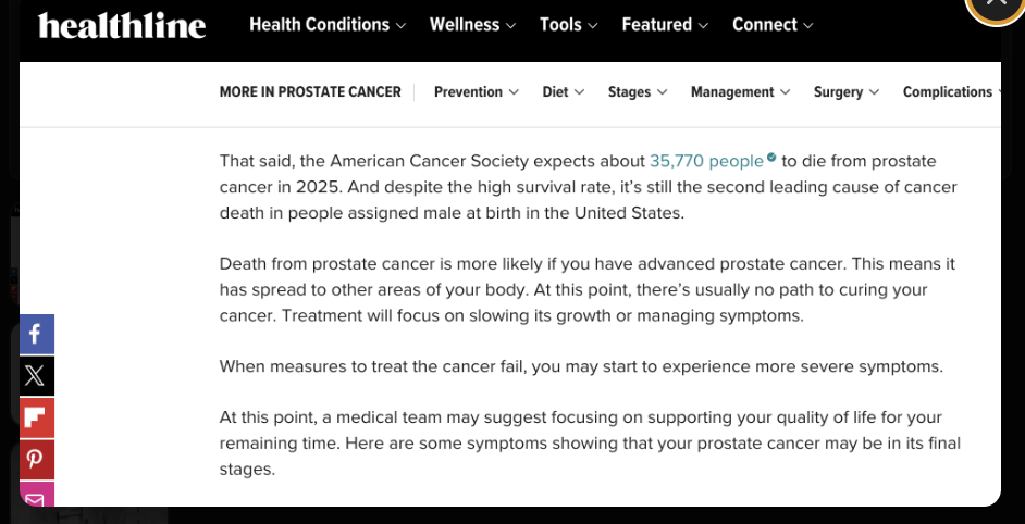 Healthline article - 35,770 expected to die from prostate cancer